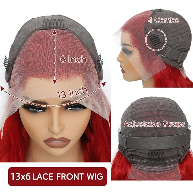 Red 13x6 Lace Front Wigs Human Hair Pre Plucked Body Wave Human Hair Wig Hot Red Lace Frontal Wigs For Black Women 180% Density 28 Inch