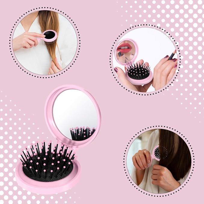 12 Pcs Unicorn Mini Detangler Brush, Folding Mirror Hair Brushes, Mini Travel Hair Brush, No Tangle Soft Flexible Bristles for Straight, Curly, Thick Hair for Party Gift