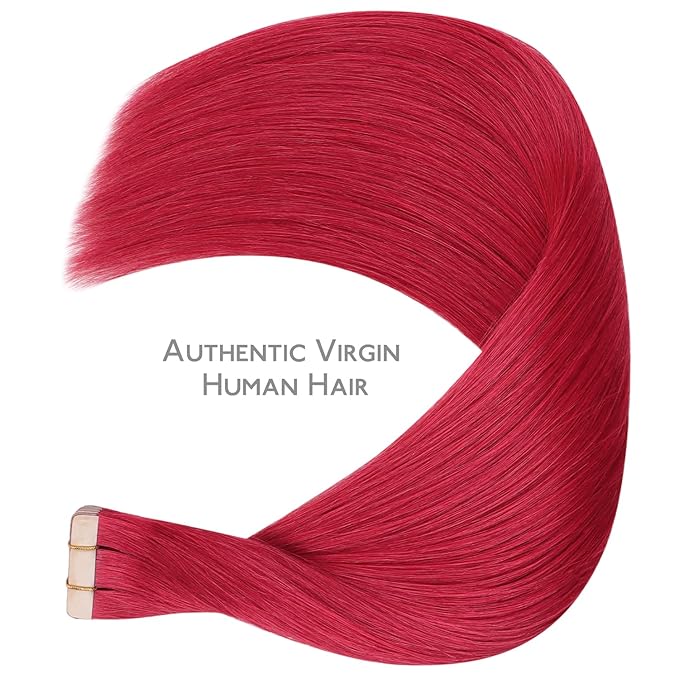 WENNALIFE Tape in Hair Extensions Human Hair, 20pcs 30g 10 inch Red Remy Hair Extensions Straight Human Hair Tape in Extensions Skin Weft Tape Extensions Human Hair
