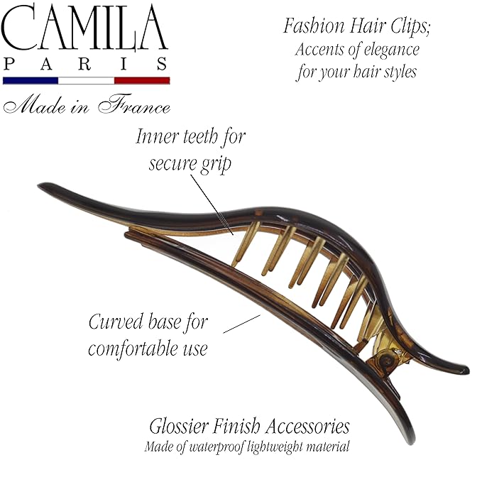 Camila Paris CP2372 French Hair Clips, Large Side Slide Hair Clips for Long Curly Wavy Hair, Strong Hold No Slip Grip, Girls Hair Claw Clips for Women, Styling Girls Hair Accessories, Made In France