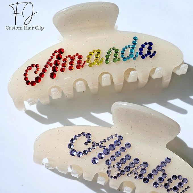 Personalized Colorful Name Hair Claw Clips for Women,Custom Hair Clips with Diamond,Cute Hair Accessories 4",Handmade Rhinestones Hair Clamp Gifts for Mom,Bride,Wife,Bridesmaid（Jelly White Glitter）