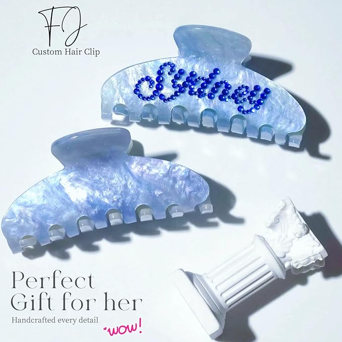 Personalized Colorful Name Hair Claw Clips for Women,Custom Hair Clips with Diamond,Cute Hair Accessories 4",Handmade Rhinestones Hair Clamp Gifts for Mom,Bride,Wife,Bridesmaid（Blue Sugar）