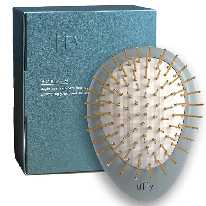Uffy Acubrusher – Bamboo Bristle Gua Sha Hair Brush - Ergonomic Scalp Massager for Dandruff & Hair Growth, Suitable for All Hair Types - Ideal Gift Choice in Sky Blue