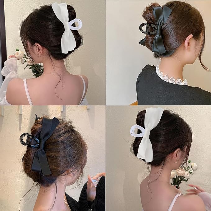 SEVEN LUCKY LIGHT Bow Claw Clip,4 Pcs Hair Bows for Women,Satin Silk Fabric,Large Size Hair Claw Clips for Thick Hair