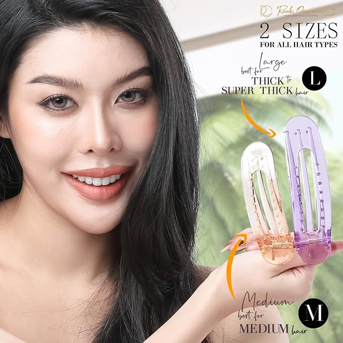 RC ROCHE 6 Pcs Flat Claw Hair Clips for Women Lay Down Barrettes No Crease Side Slide Thick Long Hair Duckbill French Against Head Jaw Claw Styling Clamp, Medium Transparent