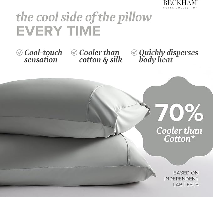 Beckham Hotel Collection Cooling Pillowcases for Hot Sleepers, Standard/Queen Size Set of 2, Cool Bedding, Envelope Closure, Silky Soft, Breathable, Moisture-Wicking, Dark Gray