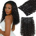 Lashey Seamless Clip in Hair Extensions Human Hair 110g 7pcs Burmese Curly Natural Black 16 Inch Clip ins Hair Extensions with Soft PU Weft for Women