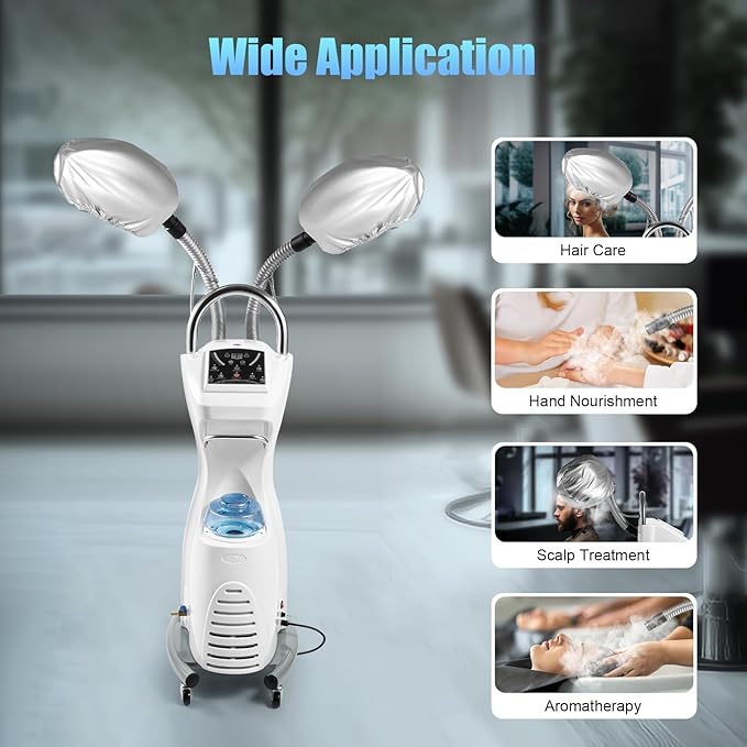 7 in 1 Professional Hair Steamer, Freestanding Hair Treatment Machine with Wheels, Professional O3 Ozone Hooded SPA, for Homes, Spas, Barber Shops, Beauty Salons