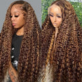 20 Inch Highlight Ombre Deep Wave Lace Front Wigs Human Hair Wig 13x6 Honey Blonde Wig Human Hair HD Glueless Deep Wave Wig 4/27 Colored Wet and Wavy Curly Wig Pre Plucked for Women