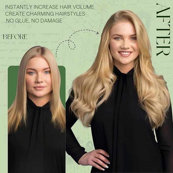 RUNATURE Clip in Hair Extensions Real Human Hair, Blonde Human Hair Clip in Extensions, Double Weft Full Head Remy Hair Extensions Clip Ins, Tangle-free 16 Inch 120g 7pcs #16P24 Blonde Highlights