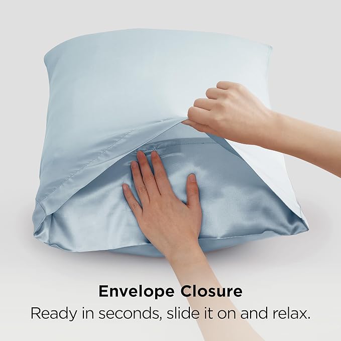 Bedsure Satin Pillowcases, Similar to Silk Pillow Cases Queen Size Set of 2, Stone Blue Pillow Case for Sleeping Women with Envelope Closure, Gifts for Women Men, 20x30 Inches, 2pcs