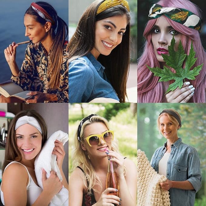DRESHOW 16 Pack Turban Headbands for Women Elastic Back Twisted Hair Bands Face Vintage Cross Head Wrap Hair Accessories