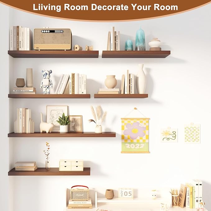 12 Inch Deep Floating Shelves for Wall 3 Pack Floating Shelves Large Storage Space Wall Mount Shelf for Living Room Kitchen Bathroom 30" W x 12" D x 1.2" H Walnut