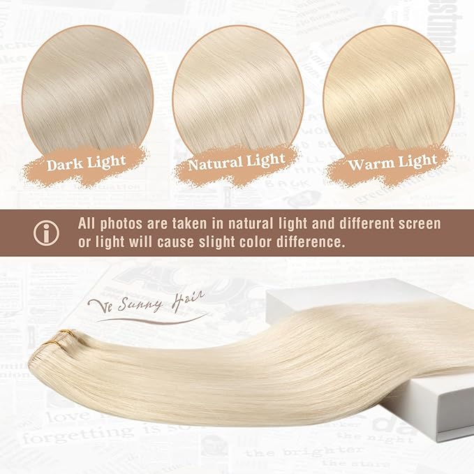 Ve Sunny Clip in Human Hair Extensions Platinum Blonde Clip in Hair Extensions Real Human Hair Clip on Extensions Human Hair Daily Use 120g 7pcs 16inch