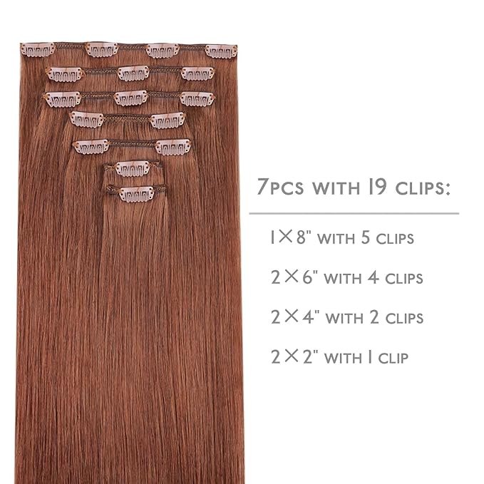 WENNALIFE Clip in Hair Extensions Real Human Hair, 16 Inch 120g 7pcs Clip in Hair Extensions Real Human Hair, Dark Auburn Copper Human Hair Clip in Extensions Remy Human Hair Extensions Clip Ins