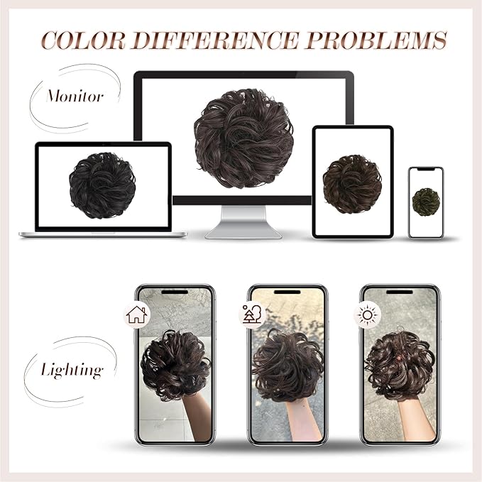 FESHFEN Messy Bun Hair Piece - Elastic Wavy Curly Hair Bun Scrunchies Extensions Synthetic Chignon Hairpieces for Women Girls, Brown Mixed Honey Blonde 1.5 oz