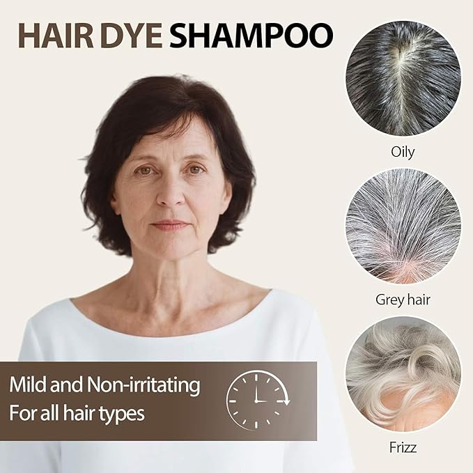 Dark Brown Hair Dye Shampoo, 3 in 1 Instant Hair Color with 15 Min Gray Coverage, Natural Semi-Permanent Herbal Shampoo for Men & Women