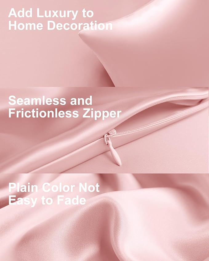 THXSILK Set of 2 Silk Pillowcase for Hair and Skin, 100% Mulberry Silk Bed Pillowcase Ultra-Soft, Hypoallergenic Soft Breathable Silk Pillow Case with Hidden Zipper, Body Size 20"x54", Pink