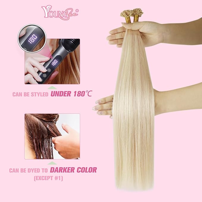 YoungSee Highlight K Tip Hair Extensions Human Hair Highlight Ash Blonde with Blonde K Tips Hair Extensions Highlight 20In 1G/S 50G