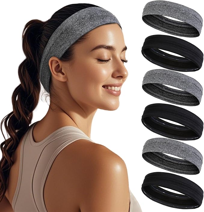 Sweat Bands Headbands for Women Non Slip, Workout Headbands with Grip - Women Sports Head Bands for Women's Hair, Moisture Wicking Sweatbands for Running Yoga Athletic