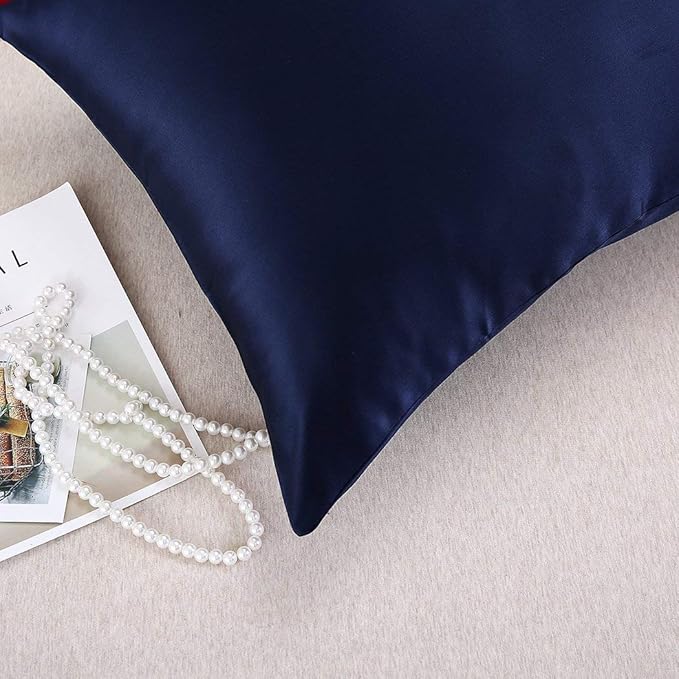 Satin Silk Pillowcase for Hair and Skin, Black Pillow Cases Standard Size Set of 4 Pack Super Soft Pillow Case with Zipper Closure (Navy, Standard(4 Pack))