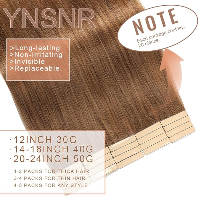Tape in Hair Extensions Human Hair,14 Inch Human Hair Tape in Extensions 20Pcs Tawny Brown Tape Ins Human Hair Extensions for Women Seamless Tape in Hair Extensions Real Human Hair