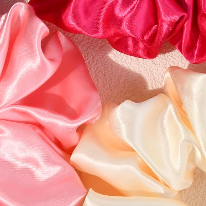 CEELGON Large Silk Satin Scrunchies for Women Big Scrunchies Jumbo Satin Hair Ties Oversized Hair Scrunchies for Thick Curly Hair Pack of 6 (Pink)
