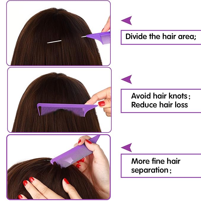 Patelai 30 Pieces Rat Tail Combs Bulk, Hair Teasing Fine Tooth Pintail Combs Braiding Hair Styling Tools with Steel Pin for Stylists Salon Teasing Sectioning Coloring Detangling(Purple)