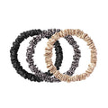 SLIP Skinny Scrunchies: Elevate Your Hair Game with Anti-Crease, Anti-Breakage Design,Crafted from Slipsilk™, Fierce: 3 Pure Silk Skinny Scrunchies in Black, Caramel & Leopard