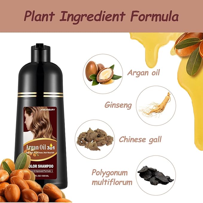 Argan Oil Grape Red Semi-Permanent Hair Color Shampoo, 3-in-1 Hair Dye, Easy to Use, 16.9 Fl Oz (Dark Wine Red)