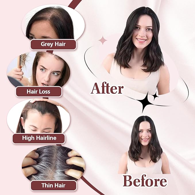 YAMI Hair Toppers for Women with Thinning hair 100% Real Human Hair Toppers 40g Human Hair Toppers for Women Clip In Hair Topper Swiss Base 12inch Medium Brown with Highlight