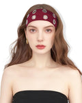 Grommet Headband for Women, Wide Burgundy 20cm Hollow Out Elastic Hair Band, Eyelets Punk Grunge Stylish Hairband