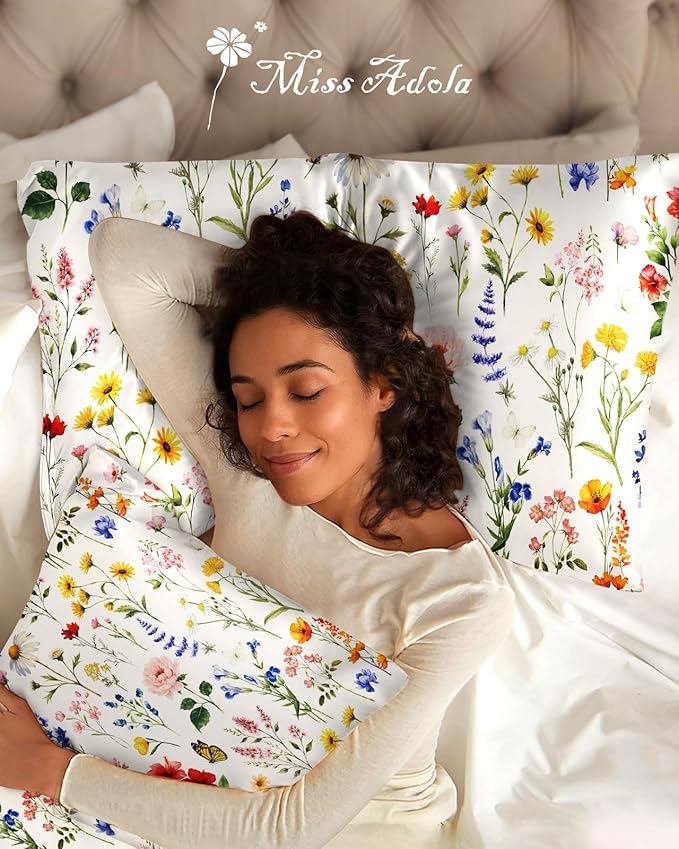 2 Pack Mulberry Silk Pillowcase for Hair and Skin - Standard Size 20 x 26 Inches with Hidden Zipper Beige Flower 19 Momme Soft Sleeping Silk Pillow Case for Women, Moms