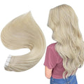 Full Shine Tape in Hair Extensions Silky Long Real Human Hair Color 60 Blonde 22 Inch Double Sided Tape Extensions Invisible Tape in Remy Human Hair 20 Pcs Skin Weft 50 Gram Straight Natural