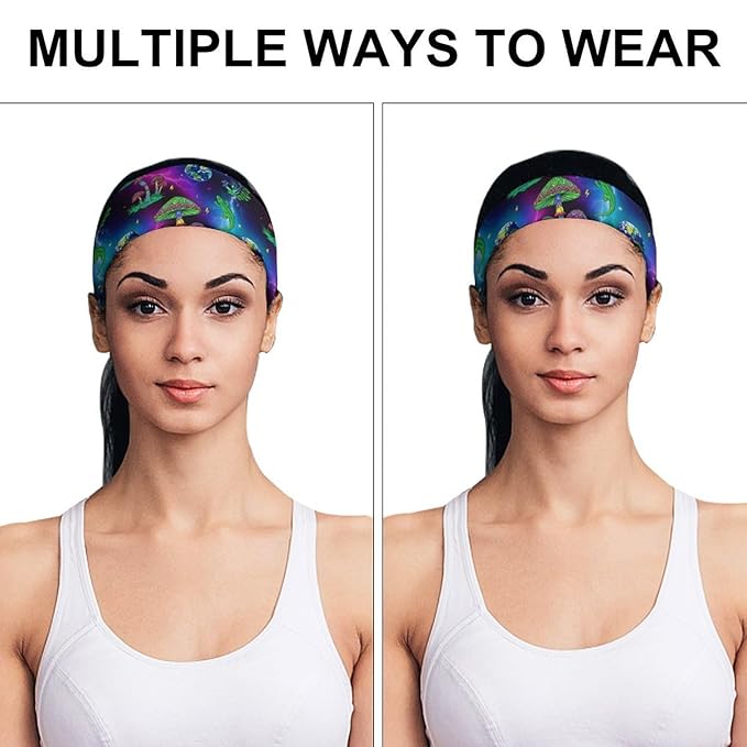 Sweatbands Sport Headbands for Tennis, Running, Basketball, Working Cloth Magic Mushrooms Trippy Galaxy Space Art Sweat Band