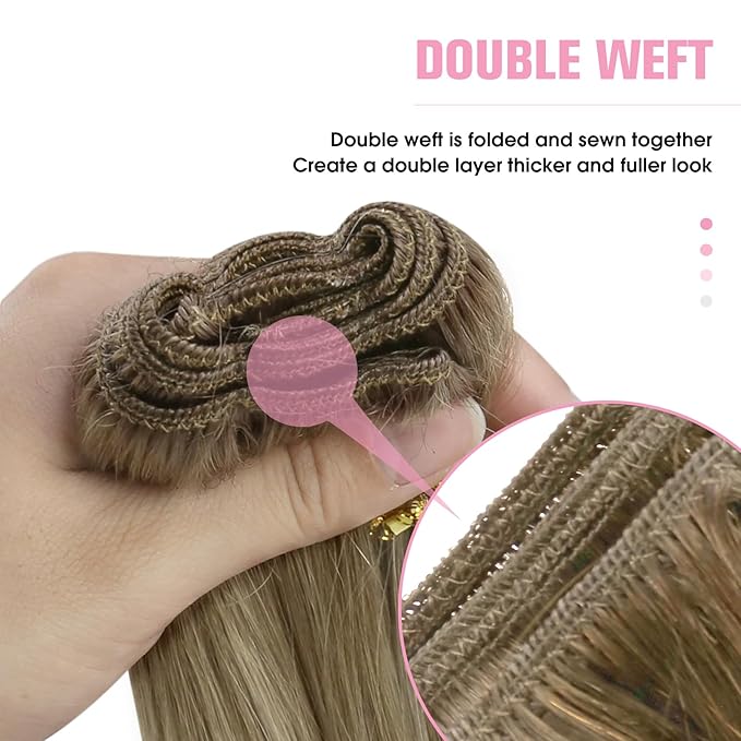 YoungSee 125G Human Hair Sew in Extensions Light Brown Mix Platinum Blonde Weft Hair Extensions Balayage Sew in Hair Extensions Real Human Hair for Thin Fine Hair 22Inch