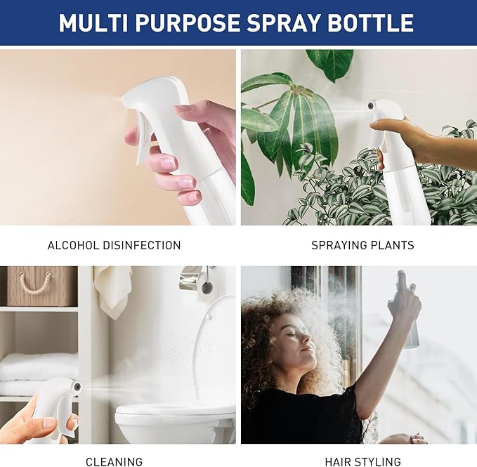TANSHINE Continuous Spray Bottle for Hair,Ultra Fine Mist Water Hair Spray Bottles,Mister Spray Bottle,Refillable Plastic Sprayer for Hairstyling, Cleaning,Alcohol, Plants, Salons,6.8oz/200ml,Clear
