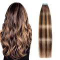 SUYYA Tape in Hair Extensions Human Hair 50g/pack 20pcs Straight Balayage Seamless Skin Weft Tape in Real Hair Extensions Ombre Chocolate Brown to Caramel Blonde(24inch #P4/27/T4)
