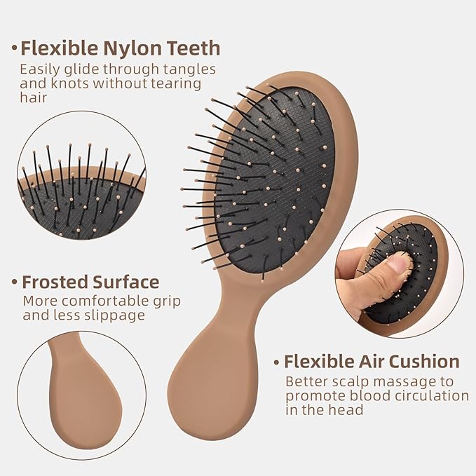 Mini Hair Bursh for Kids Women and Men, Protable Travel Size Hair Brush for Pockets Purse backpack,Mini Detangler Brush for All Hair Types, Small Hair Brush for Detangling(1 Pack-Mocha)