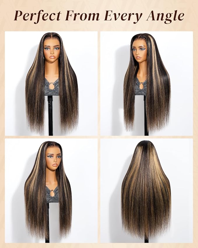 Arabella 13x6 Balayage Wig Human Hair Glueless Wigs Human Hair Pre Plucked Pre Cut 13x6 Ear to Ear Full HD Lace Front Wigs 210% Density 1B/27 Straight Wig Drawstring Wig Human Hair 26 Inch