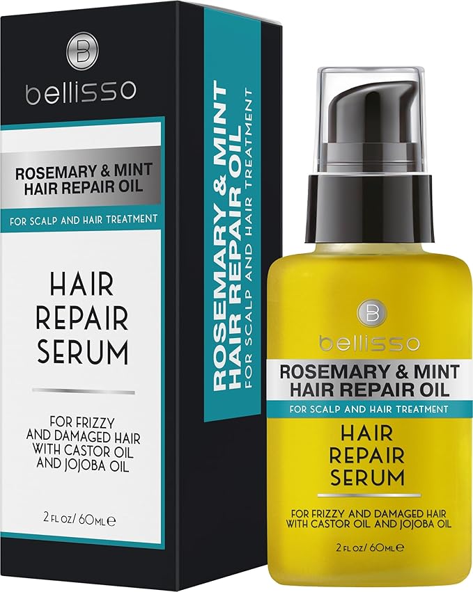 Rosemary Mint Oil Hair Serum - Thickening Products for Women and Men - Strengthening Treatment for Dry, Damaged, Frizzy Split Ends - Control Frizzy, Thinning and Curly Locks - Scalp Moisturizer
