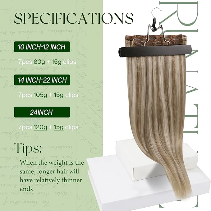 RUNATURE Human Hair Clip in Extensions 120g, Blonde Clip in Hair Extensions Real Human Hair, Thick Full Head, Easy to Apply, 14 Inch 7pcs #8P60 Ash Brown Highlight Platinum Blonde