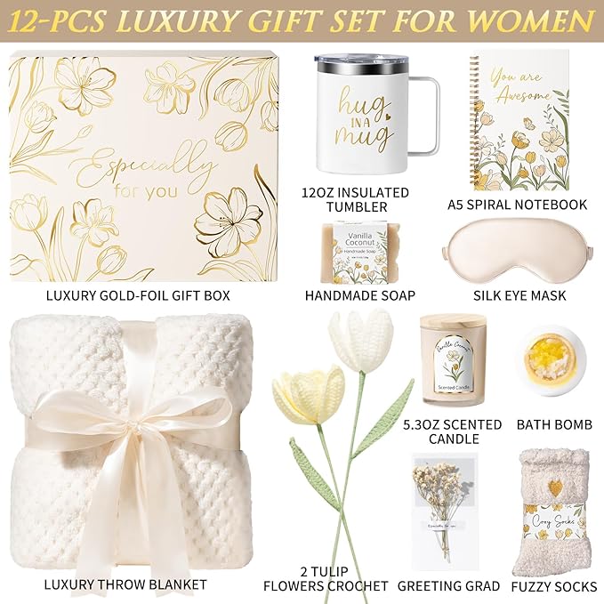 Christmas Birthday Gifts for Women Self Care Package, Get Well Soon Gift Baskets for Women Spa Gifts Set, Unique Thinking of You Inspirational Sympathy Gift Baskets for Mom Best Friend Sister Wife Her