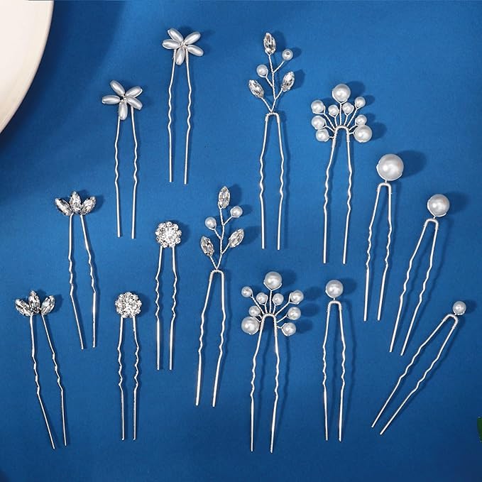 14 Pieces Bride Hair Pins Rhinestones Hair Accessories for Women Crystal Wedding Hairpiece for Bridesmaids