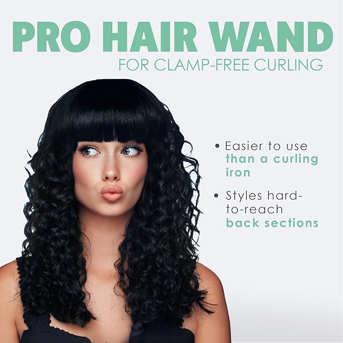MINT Professional Clamp-Free Curling Wand 3/8 Inch for Long Hair | Extra Long Curl Wand 4-Heater Ionic Ceramic Tourmaline Barrel | Best Curling Wands | Adjustable 230-430°F | Worldwide Dual Voltage