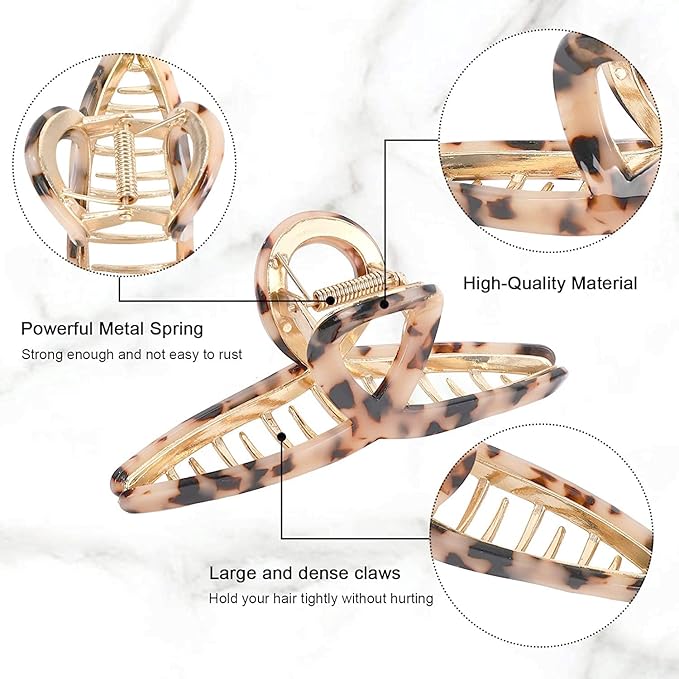 1Pack Large Metal Acetate Hair Claw Clips Big Non Slip Hair Clamp for Women Hair Accessories as Gift for Medium to Thick Hair (1pcs/box,Leopard Print)