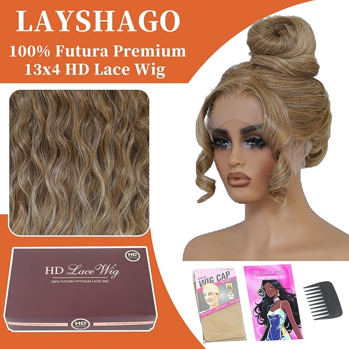 Ombre Blonde Synthetic Lace Front Wigs Pre Plucked 26 Inch Long Wavy 100% Futura Premium 13x4 HD Lace Wigs For Black Women Ready to Wear Beginner Friendly Daily Party Use