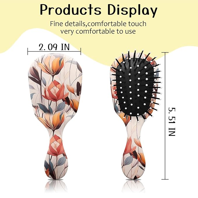 Mini Hair Brush,Cute Detangling Travel Hair Brush,Soft Bristles for Effortless Tangle Removal,Detangler Hairbrush for Women Men Boys Girls Kids Wet Dry All Hair Types (Orange Tulip, Mini)