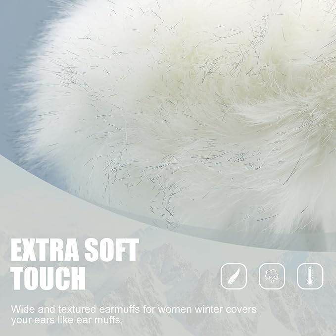 Faux Fur Headband for Women Elastic Fuzzy Thick Earmuffs Winter Headwrap Ear Muffs Furry Ear Warmers Cold Weather (White 2)