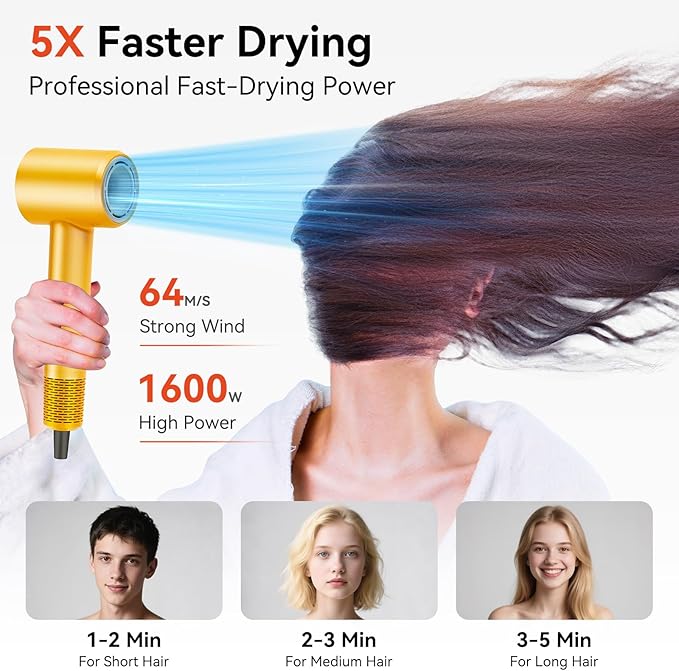 Diffuser Hair Dryer Professional with Temperature Control, Ionic Technology, Low Noise (Yellow with Diffuser Nozzle)
